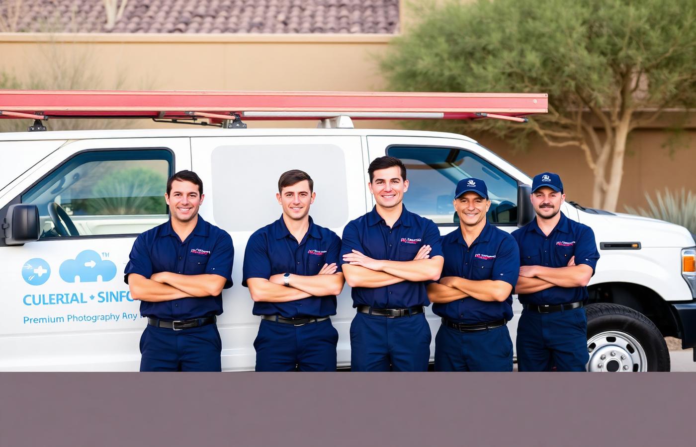 Diamond Vision Exteriors technicians in uniform beside a service truck